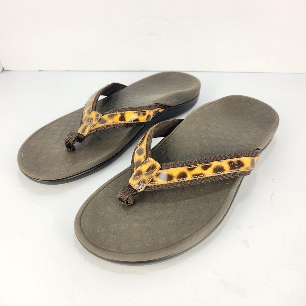 Vionic Tide Leopard Print Flip Flops Women's Size 9 Orthotic Comfort Sandals
